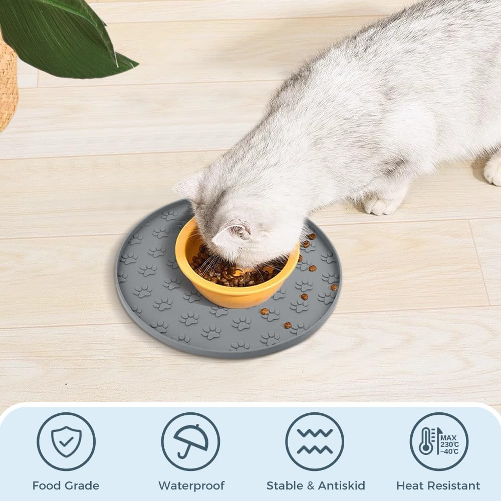 SUNLAND Silicone Pet Food Mat Dog Cat Feeding Bowl Mats Grey