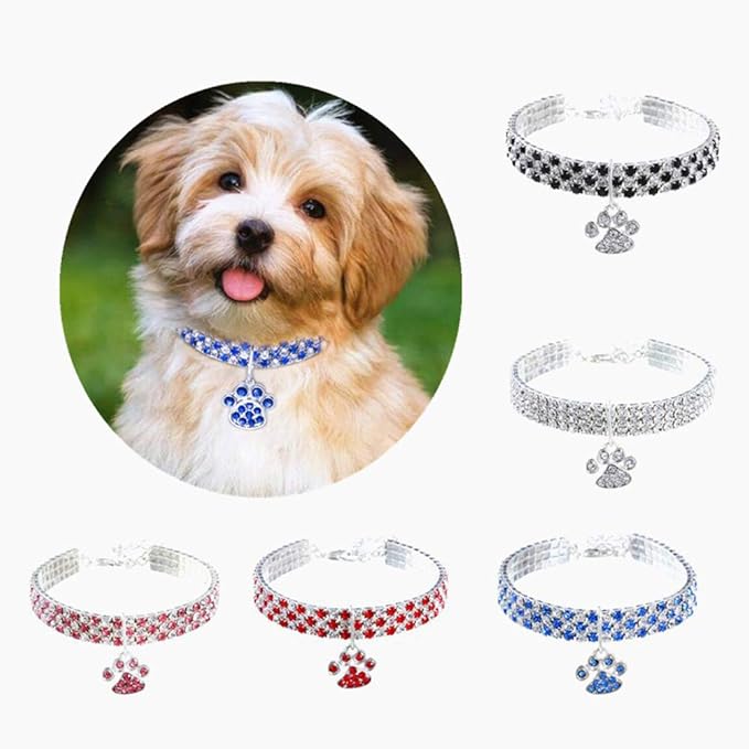 RayMinsino Pet Collar with Diamonds, Adjustable Crystal Diamond Elastic Heart Claw Pendant Wedding cat and Dog Small pet Necklace Jewelry