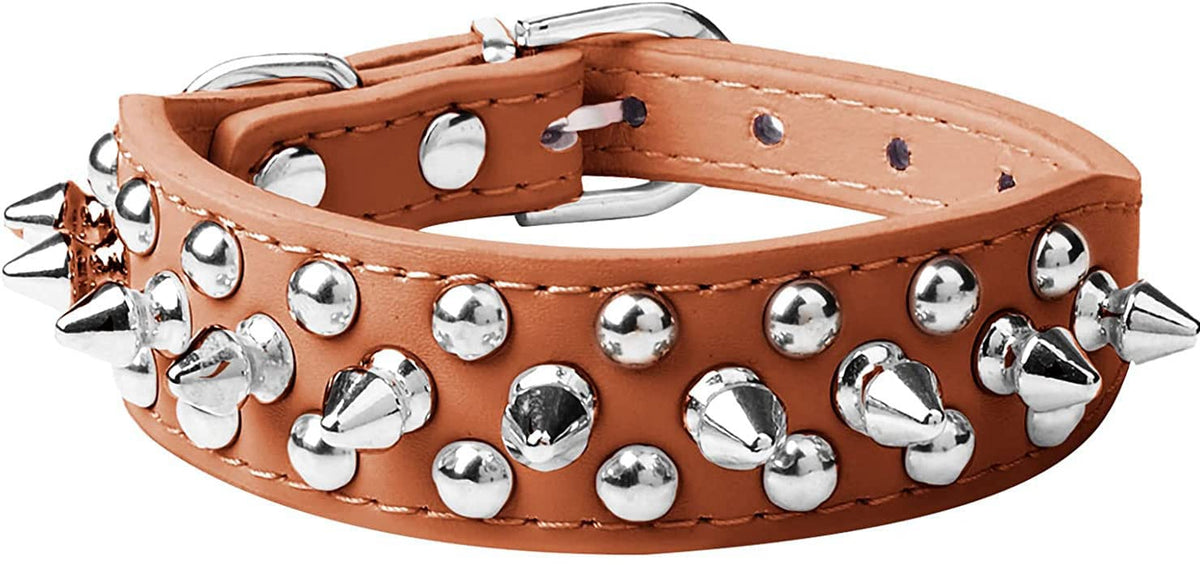 haoyueer Spiked Dog Collar Soft Pu Leather Mushrooms Rivet Spike Studded Puppy Adjustable Pet Collars for Small Breeds (XS, Yellow)