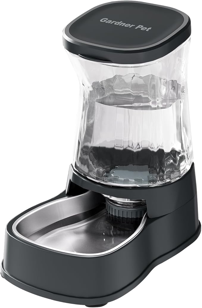 Automatic Pets Gravity Feeder and Water Dispenser Set with Stainless Steel Bowl, 1Gallon x 2 Stable Dog Food Feeder and Waterer, 100% BPA-Free for Small&Medium Dogs, Cats