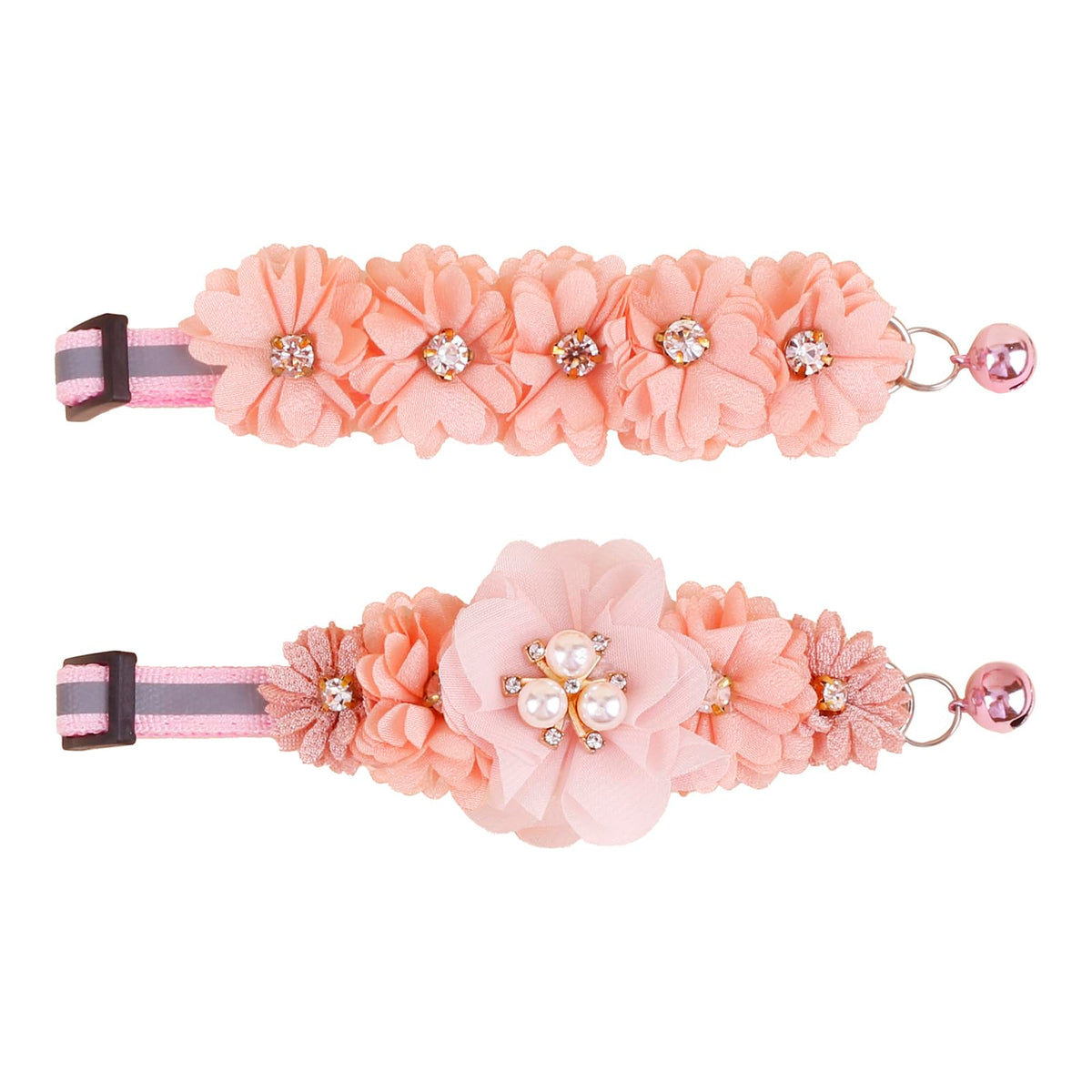 2 Pack Cat Collar Pink Floral with Bell and Removable Flower Bowtie Breakaway Adjustable Cat Collar for Girl Kitten Puppy Small Cats Dogs Daily Decoration (XQ102-3)