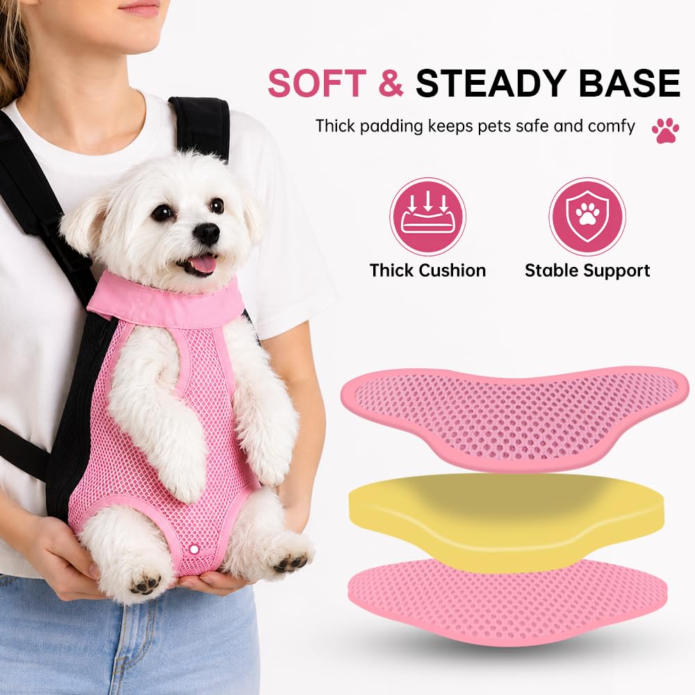 Inspack Dog Backpack Carrier/Cat Carrier, Adjustable Pet Front Carriers Travel Bag for Puppy Medium Dogs, Legs Out, Soft Ventilated Doggie Chest Carry Backpacks for Hiking/Camping, 7-11 lbs, Pink