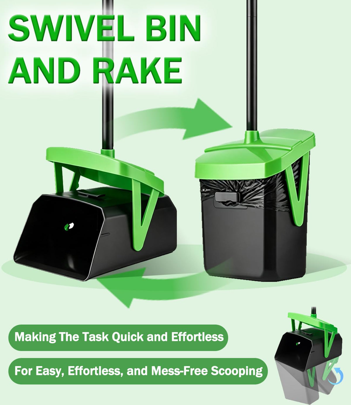 FUSBUNTY Dog Pooper Scooper, Swivel Bin & Rake Set with 100 Waste Bags