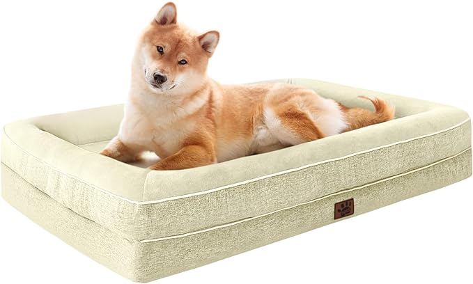 TaiBest Waterproof Memory Foam Dog Beds for Extra Large Dogs Non-Slip Orthopedic Dog Beds Washable Couch Pet Bed with Removable Cover (Beige, Large)