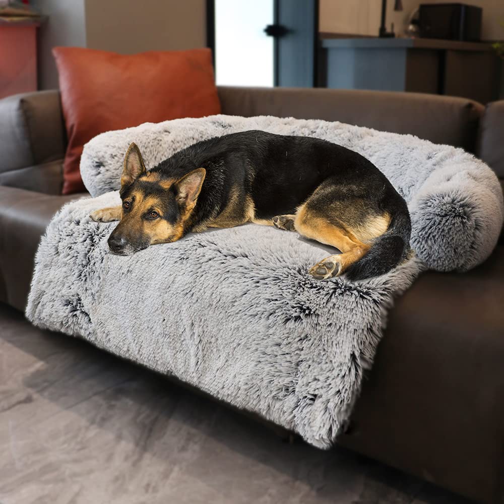 Tinaco Calming Dogs/Cats Bed Mats, Dog Pad Washable Removable Couch Cover, Plush Long Fur Mat for Pets, Waterproof, Perfect for Small, Medium and Large Dogs and Cats (Desert Brown, 45"x37"x 6.0")