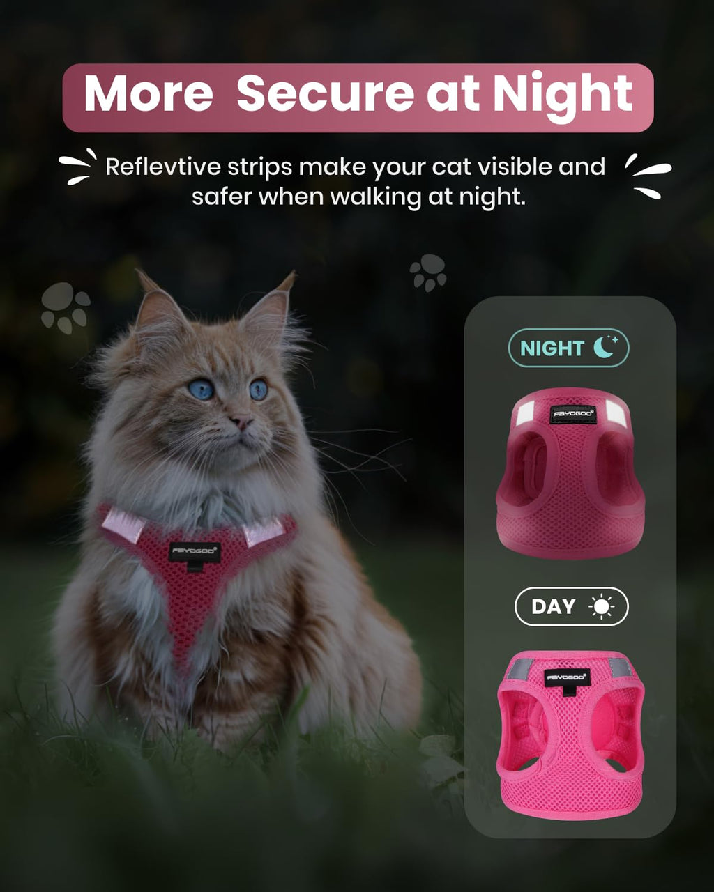FAYOGOO Cat Harness and Leash Set, Escape-Proof Step-in Vest for Walking