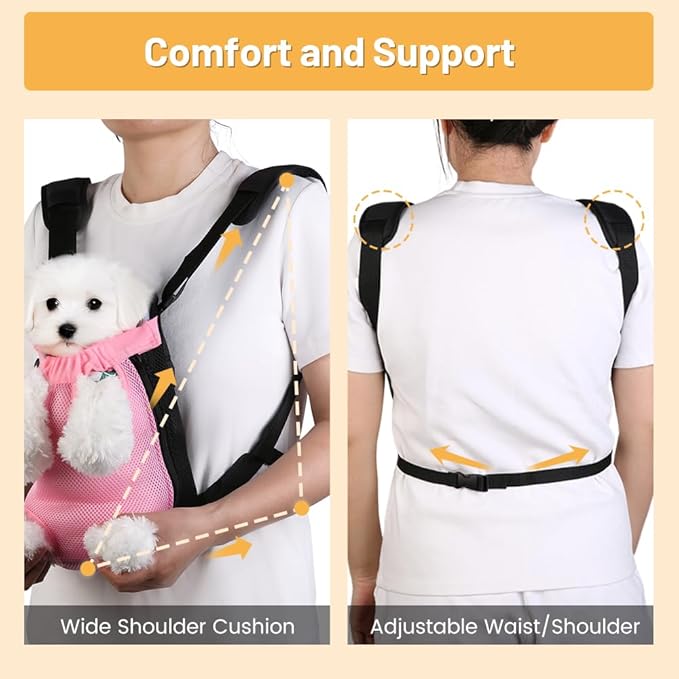 Inspack Dog Backpack Carrier/Cat Carrier, Adjustable Pet Front Carriers Travel Bag for Puppy Medium Dogs, Legs Out, Soft Ventilated Doggie Chest Carry Backpacks for Hiking/Camping, 7-11 lbs, Pink