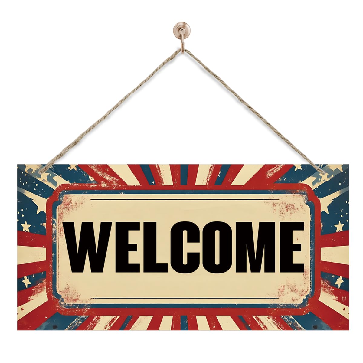 Welcome Sign for Front Door, Welcome Decor Wooden Hanging Sign for Wall Decor, Retro America Wall Hanging Signs, Funny Wooden Outdoor Front Door Decoration 13.8X6.9 inches