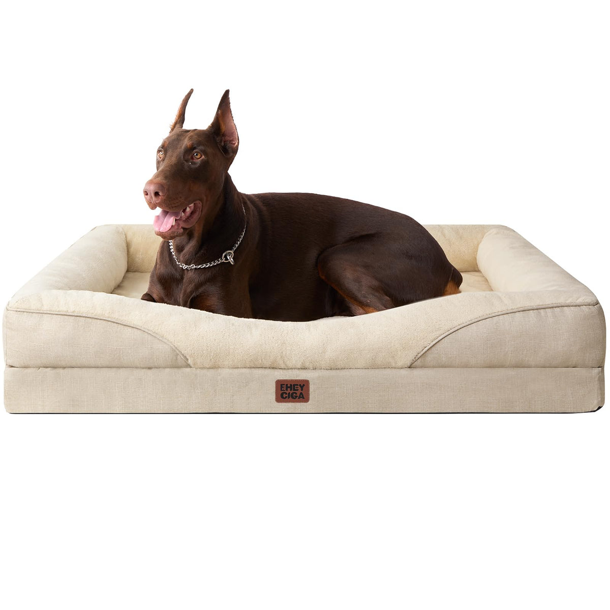 EHEYCIGA Orthopedic XL Dog Bed for Large Dog, Memory Foam Dog Couch, Beige