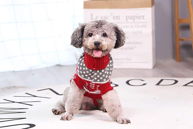 Vehomy Dog Christmas Sweaters Pet Winter Knitwear Xmas Clothes Classic Warm Coats Reindeer Snowflake Argyle Sweater for Kitty Puppy Cat-L