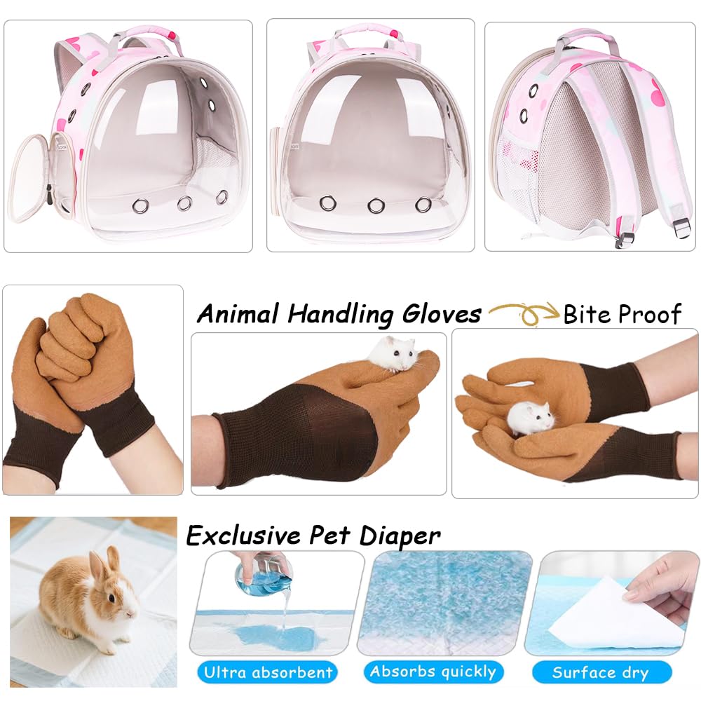 Portable Small Animal Backpack Travel Breathable Pet Carrier Bag Cages for Guinea Pig, Rabbit, Bearded Dragon, Squirrel, Tortoise, Bird, Lizard, Sugar Glider