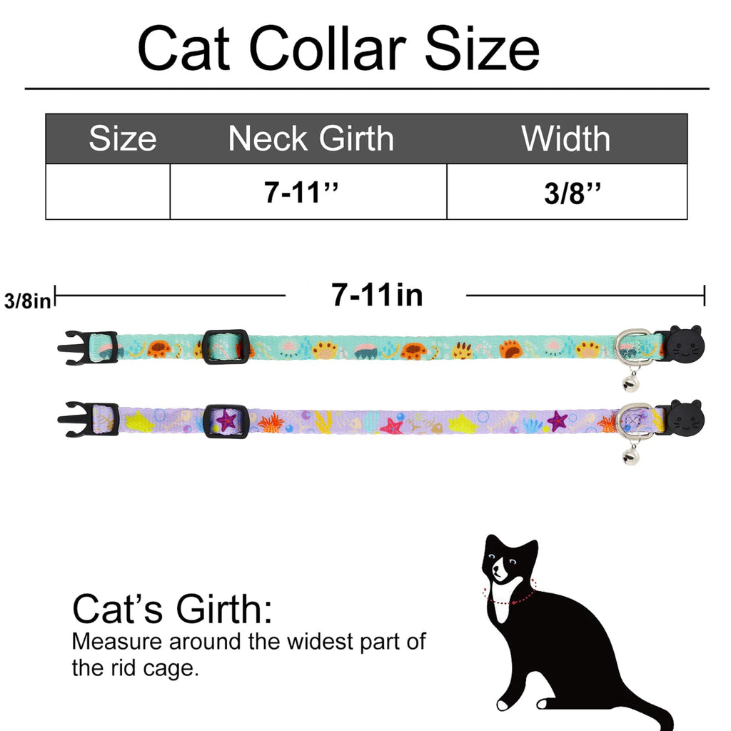 Giecooh Cat Collar, 2 Pack Breakaway Collar with Bells, Safety Buckle Kitten Collars for Boy and Girl Cats, Purple + Teal