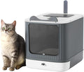 Foldable Cat Litter Box, Fully Enclosed Litter Box with Lid, Covered Kitty Kitten Litter Boxes Enclosure with Scoop, Odor Control, Easy to Clean, 3 Modes for Cat up to 12 lbs(White&Grey)