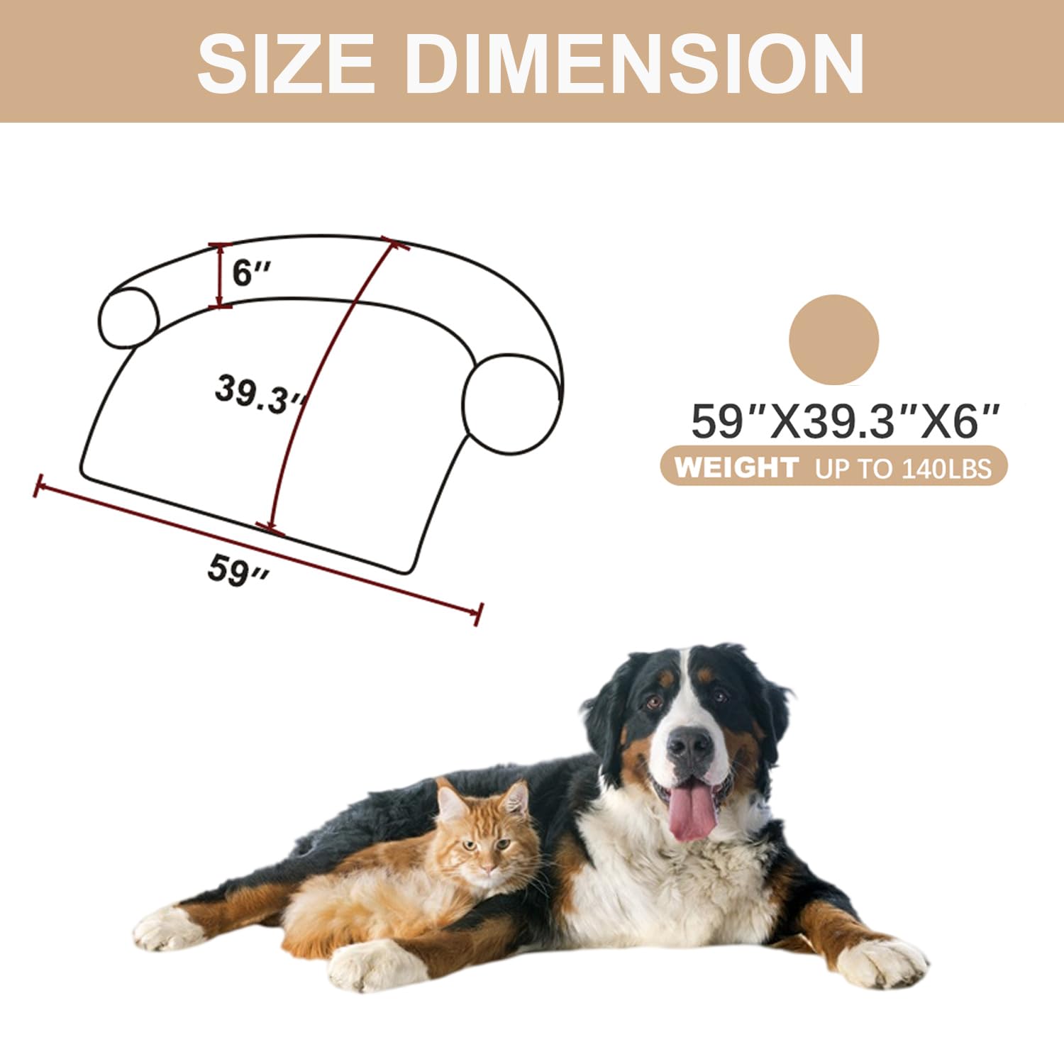 Tinaco Luxurious Calming Dogs/Cats Bed Mats, Dog Pad Washable Removable Couch Cover, Plush Long Fur Mat for Pets, Waterproof Lining, Perfect for Small, Medium and Large Dogs and Cats (Beige, 59"x39")
