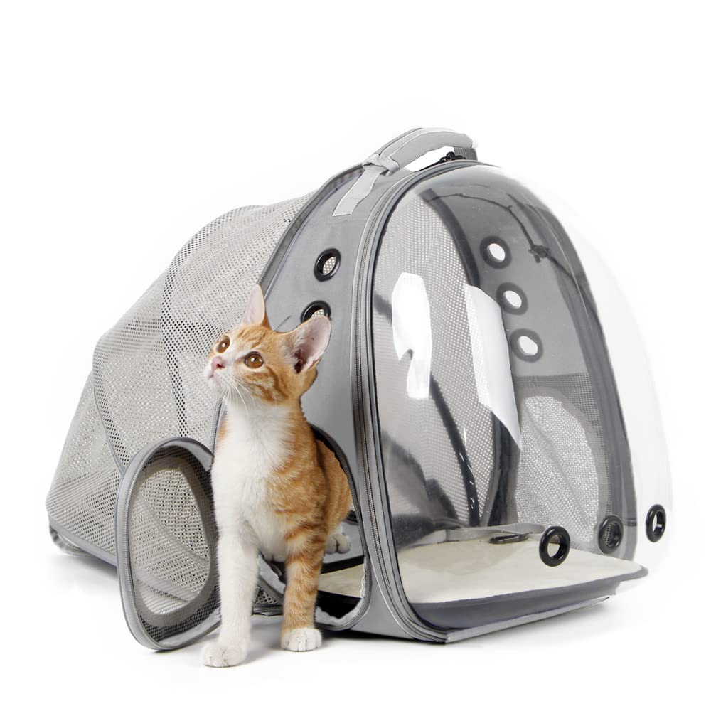 Square Back Extension Pet Backpack Carrier for Cat and Small Puppy up to 12 Pounds, Clear Space Capsule Astronaut Transparent Bubble Window Backpack to Carry and Transport Cat to Vet and Traveling