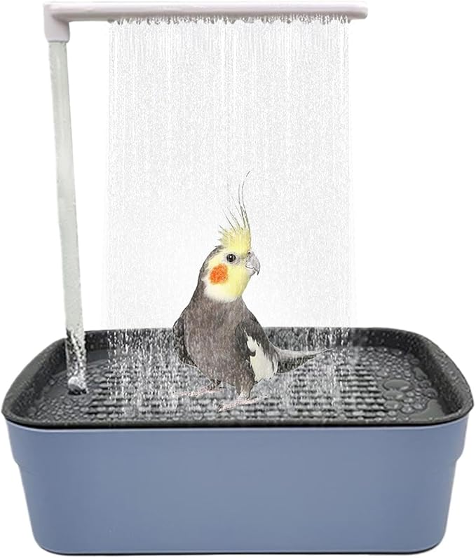 Parrot Bathtub, Automatic Circulating Water Bird Shower Pet Bird Bath for Cockatiel, Power Plug for Small Medium Birds Parakeets Cockatiel African Grey Lovebird (Dark Blue)