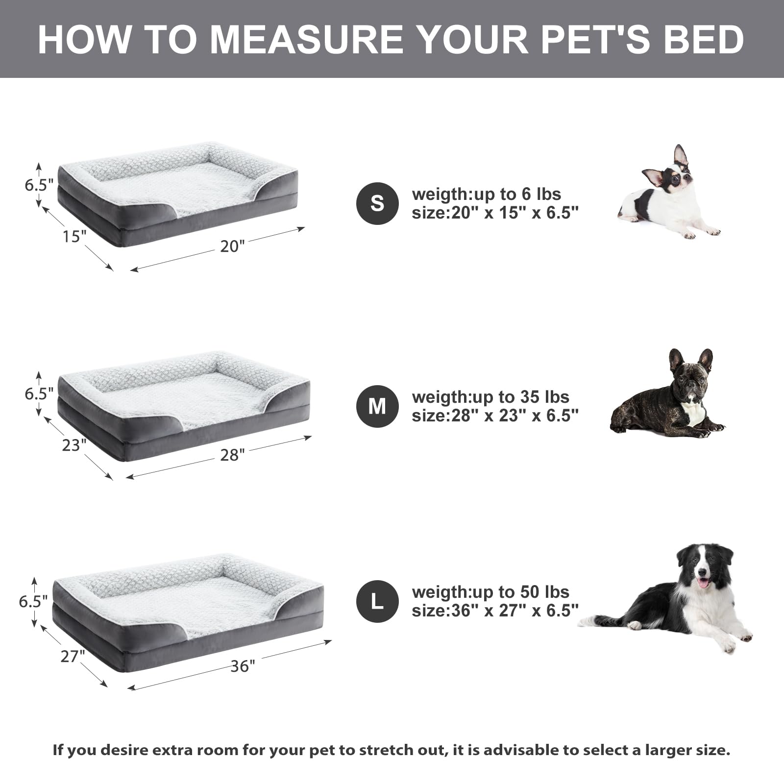 LEXTRO Orthopedic Dog Bed for Medium Dogs, Comfy Sleeping Dog Sofa Bed