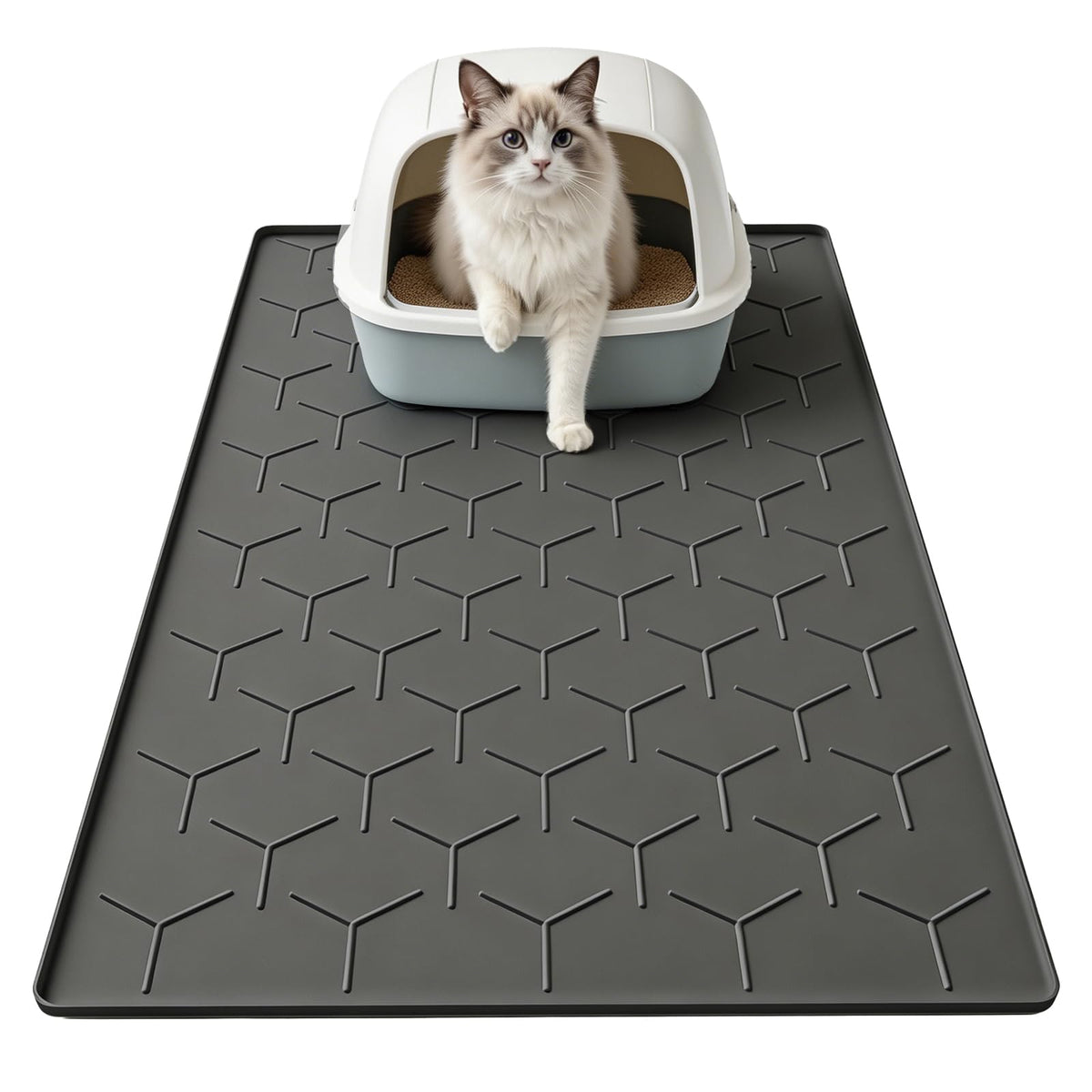 Garoopion Silicone Cat Litter Mat 24×16 inch, Easy to Clean, Gray
