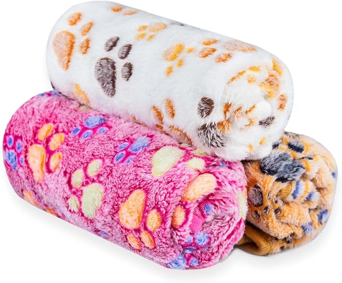 LeapSheep Pet Blankets for Dogs Cats - 3Pack Heart Pattern Super Soft Fluffy Dog Blankets for Small Medium Large Doggy Kitten (Paws, Medium)