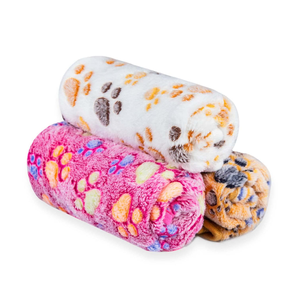 LeapSheep Pet Blankets for Dogs Cats - 3Pack Heart Pattern Super Soft Fluffy Dog Blankets for Small Medium Large Doggy Kitten (Paws, Large)