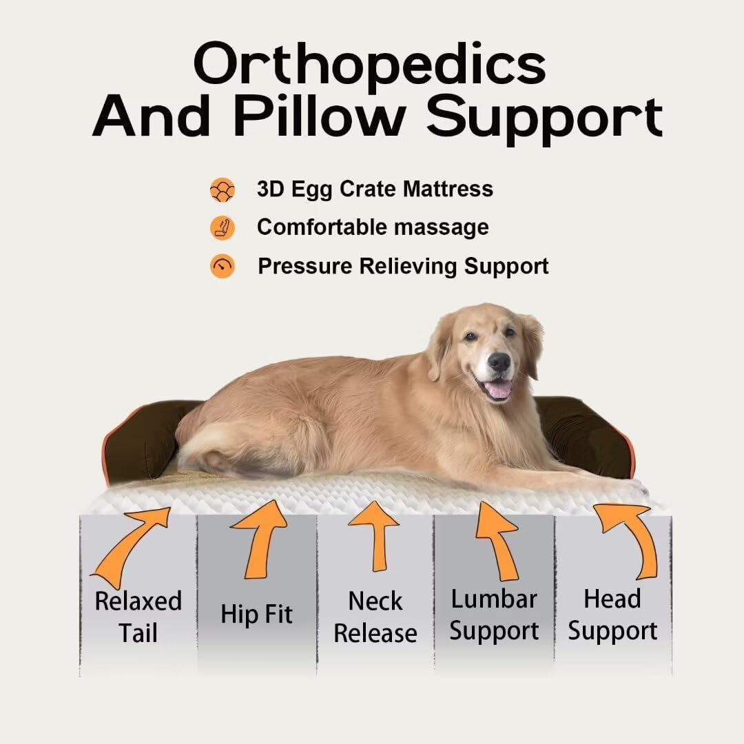MEKIY Orthopedic Waterproof Jumbo Dog Bed with Bolster for Extra Large Dogs