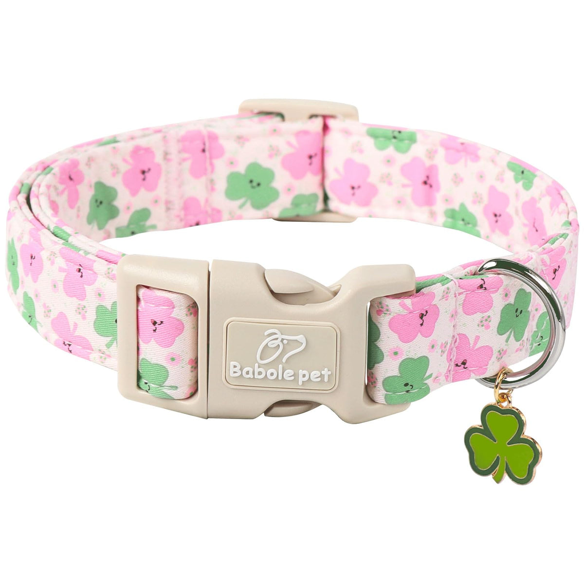 Babole Pet St Patricks Day Dog Collar for Giant Large Dogs - Lucky Flower Shamrock Green Dog Collars, Cute Irish Clover Puppy Collar with Quick Release Buckle for Girls&Boys Dogs XL
