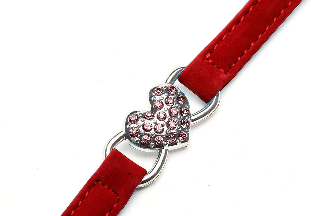CHUKCHI Pink Soft Velvet Safe Cat Adjustable Collar with Crystal Heart Charm and Bells 8-11 Inches(Black+Red+Pink+Blue)
