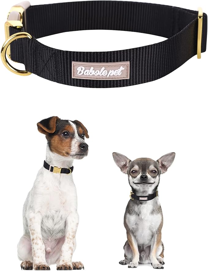 Babole Pet Nylon Dog Collar - Adjustable Black Soft Webbing Dog Collars for Small Medium Large Dogs Boy Girl Puppy Collar with Safety Metal Buckle XS
