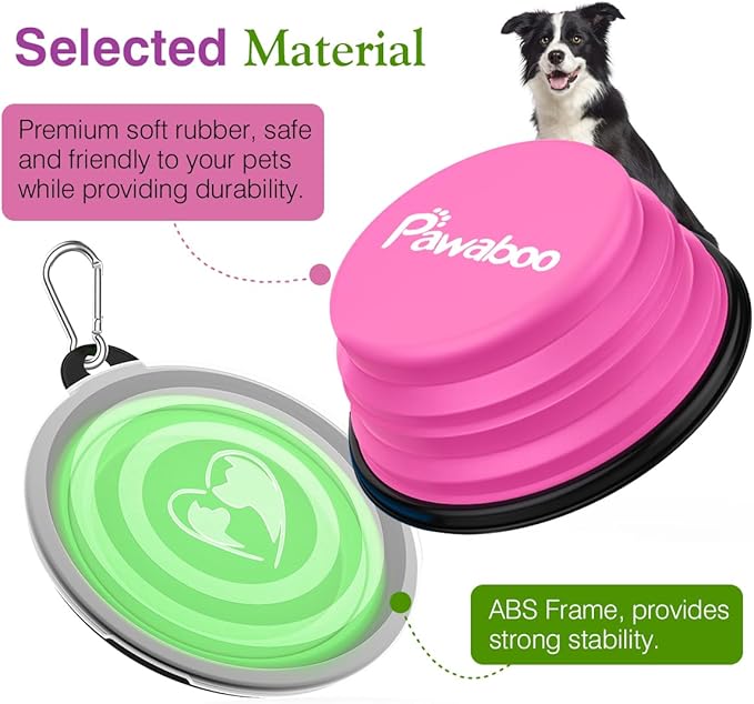 Pawaboo Collapsible Travel Dog Bowls 2 Pack with Lids&Carabiners Silicone