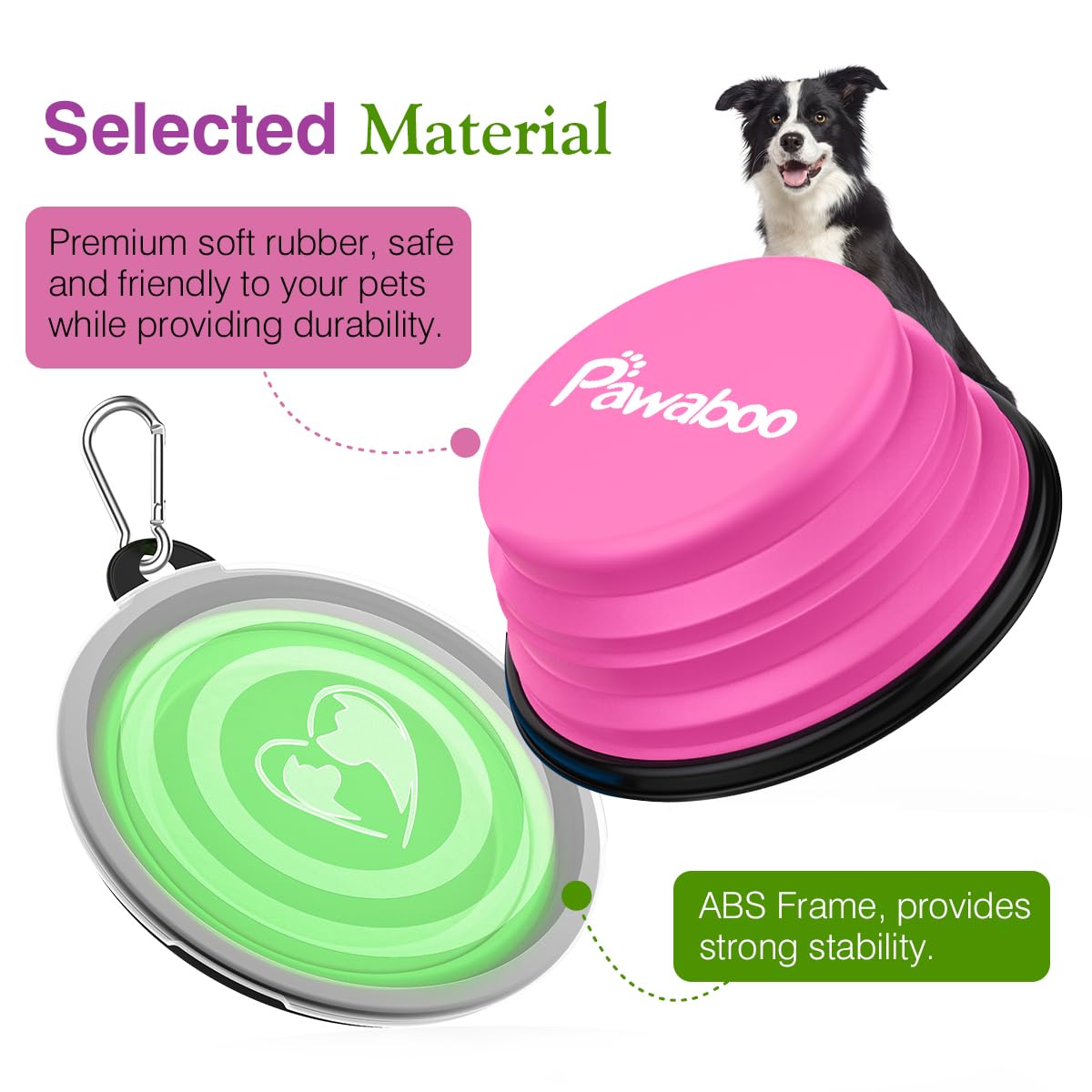 Pawaboo Collapsible Travel Dog Bowls 2 Pack with Lids&Carabiners Silicone