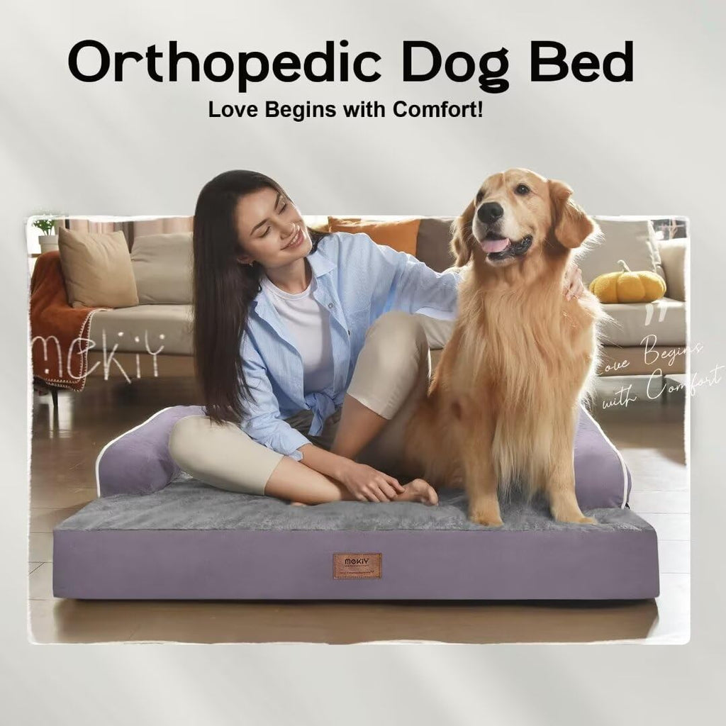 MEKIY XXL Orthopedic Waterproof Dog Bed with Bolster for Extra Large Dogs