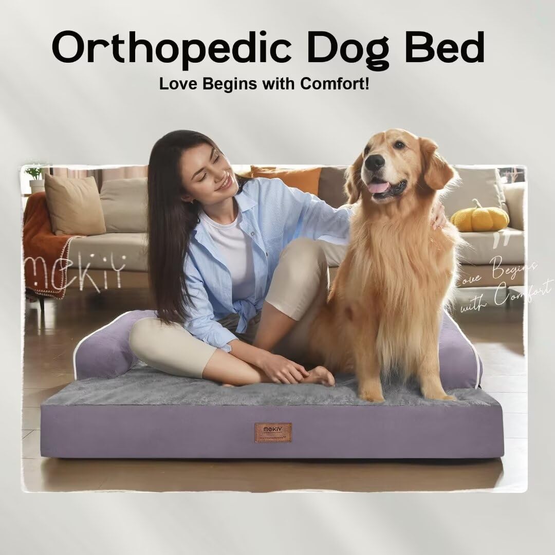 MEKIY XXL Orthopedic Waterproof Dog Bed with Bolster for Extra Large Dogs