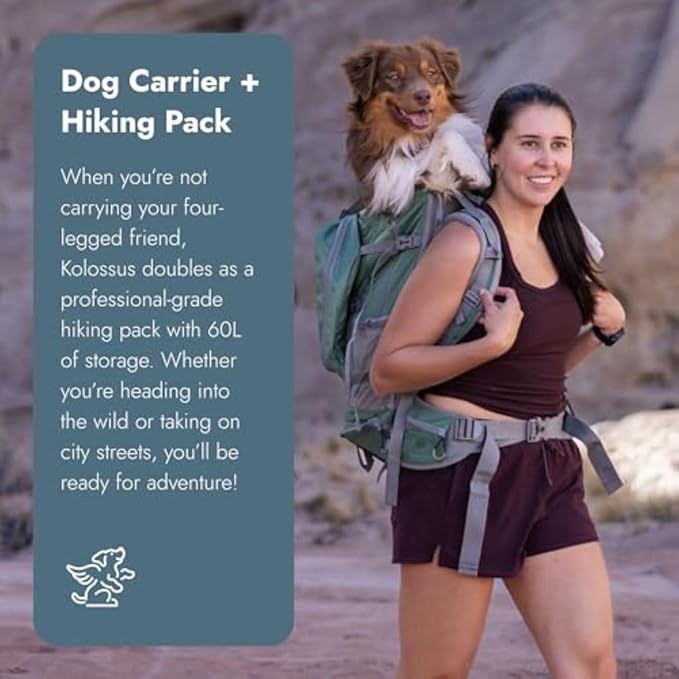 K9 Sport Sack Kolossus - Large, Myrtle Green - The Big Dog Backpack - Ideal for Dogs 20-22” Long - Fully Adjustable Pet Carrier - Doubles as a Professional-Grade 60L Hiking Pack
