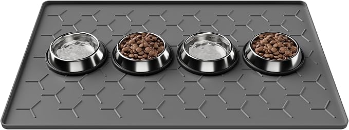 Pieviev Silicone Dog Cat Food Bowl Mat, Waterproof Raised Edge, 24'' x 16''