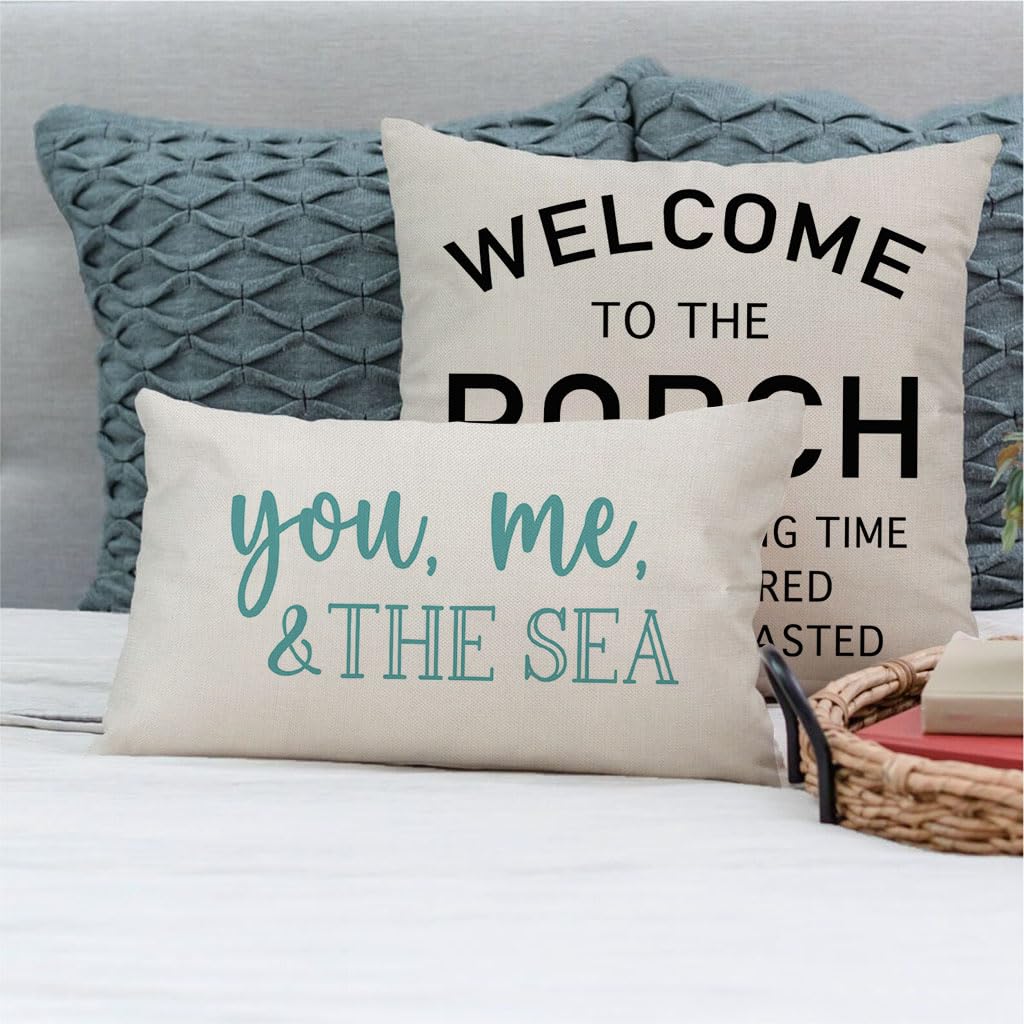 PANDICORN Summer Beach Throw Pillow Covers 12x20 Inch, You Me and The Sea