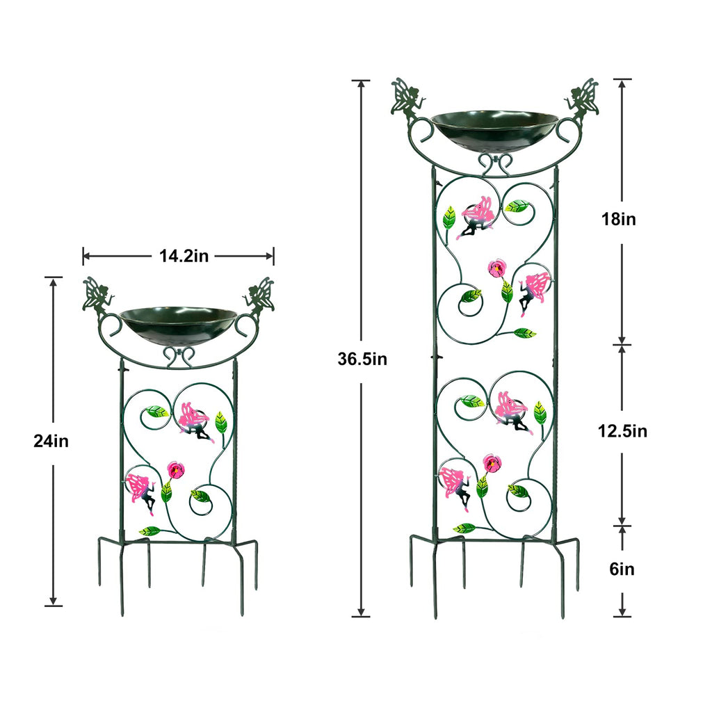 HONGLAND 36.5" Metal Bird Bath with Trellis, Outdoor Garden Birdbath with Detachable Bowl & Climbing Plant Support, Decorative Bird Feeder Station with Fairy for Yard, Patio, Fence