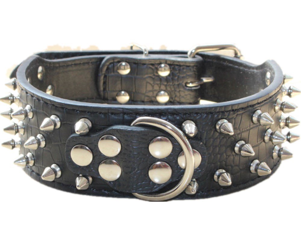 Serijoars Spiked Studded Dog Collar, PU Leather Dog Collar, Adjustable Pet Collars for Medium or Large Breed Pet (M, Pink)