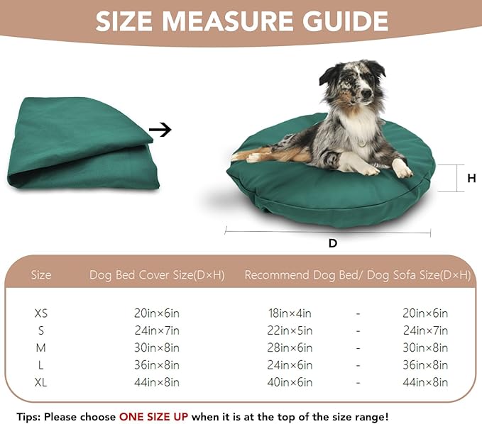 Dog Bed Cover Waterproof Replacement Machine Washable Covers for 36x36 Inch Dog Bed Heavy Duty Scratch Resistant Mattress Protector Pet Bed Round Dark Green Cover Only
