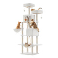 Feandrea Cat Tree, 81.1-Inch Large Cat Tower, Multi-Level Plush Condo with 13 Scratching Posts, 2 Perches, 2 Caves, Basket, Hammock, Pompoms, Cream White UPCT190T01