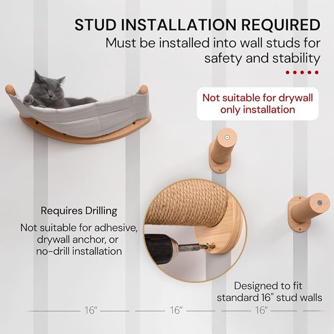 7 Ruby Road Cat Wall Shelves for Large Cats - Hammock and Steps Set