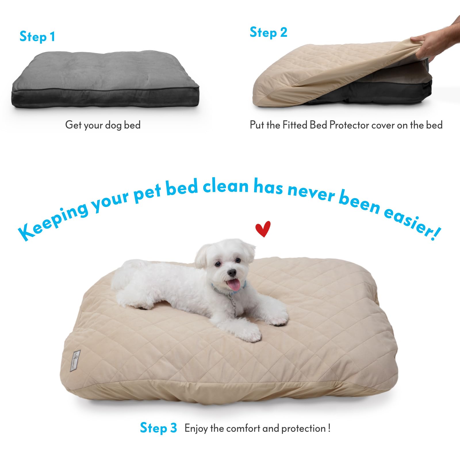 Paw Inspired Washable, Waterproof Fitted Dog Bed Cover, Beige, 30x20x5 Inch