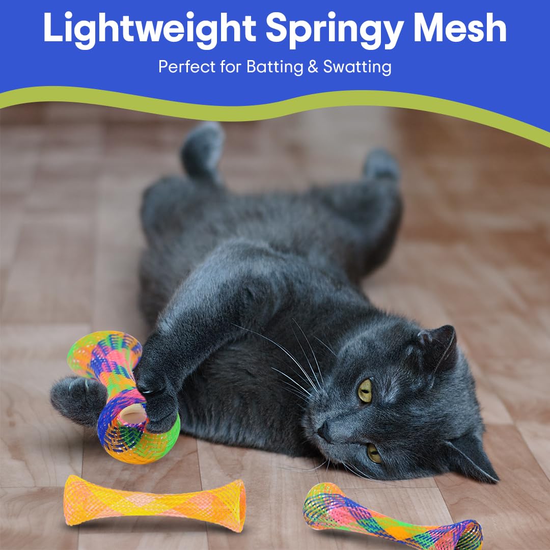 SPOT Kitty Fun Tubes Cat Toy with Catnip Inside | Bouncy Interactive Mesh Toy for Cats and Kittens to Bite, Swat and Chase | 3 Pieces
