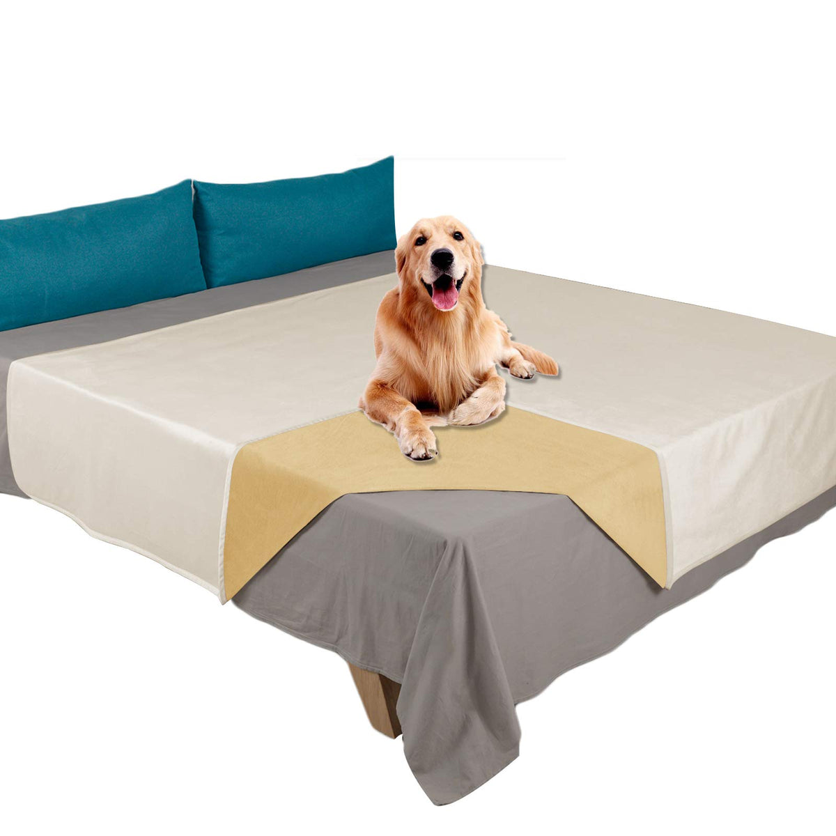 Ameritex Pet Bed Blanket Reversible 100% Waterproof Velvet Super Soft for Sofa and Bed (82x102 Inches, Light Grey+Beige)