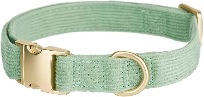 YUDOTE Soft Cotton Dog Collar with Metal Buckle Adjustable Heavy Duty Comfy Corduroy Collars for Small Medium Large Dogs,Grass Green,Medium