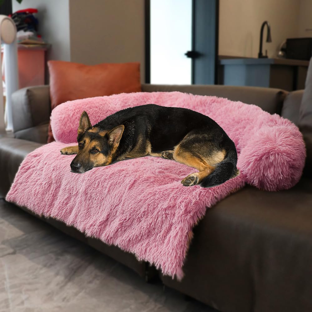 Tinaco Calming Dogs/Cats Bed Mats, Dog Pad Washable Removable Couch Cover, Plush Long Fur Mat for Pets, Waterproof, Perfect for Small, Medium and Large Dogs and Cats (Desert Brown, 45"x37"x 6.0")