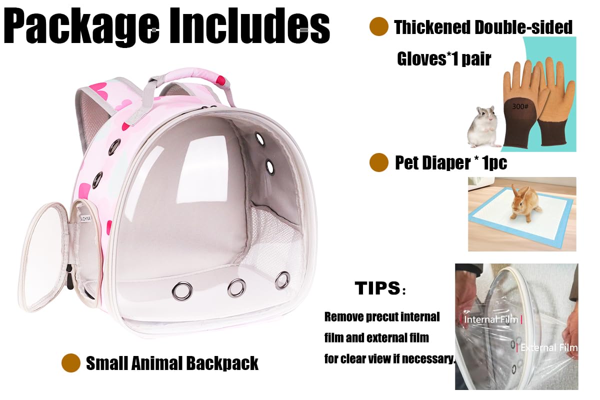 Portable Small Animal Backpack Travel Breathable Pet Carrier Bag Cages for Guinea Pig, Rabbit, Bearded Dragon, Squirrel, Tortoise, Bird, Lizard, Sugar Glider