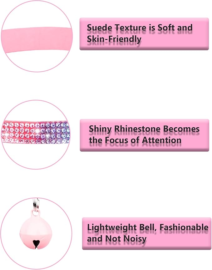 Cat Collars for Girl Cats with Rhinestone Soft Velvet,Breakaway Cat Collars with Bell,Adjustable Safe Kitten Collar (Black)
