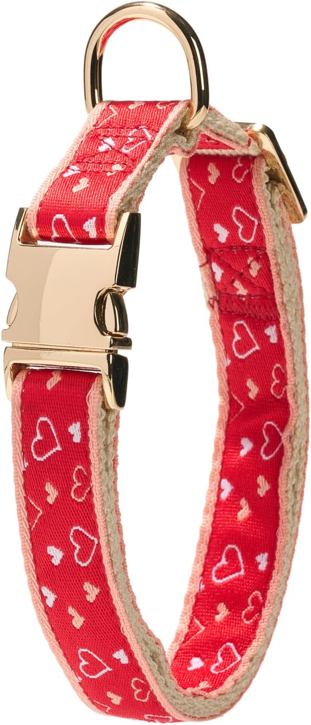 YUDOTE Woven Dog Collar with Metal Buckle Adjustable Jacquard Retro Dog Collars for Small Medium Large Dogs(Red Heart,M)