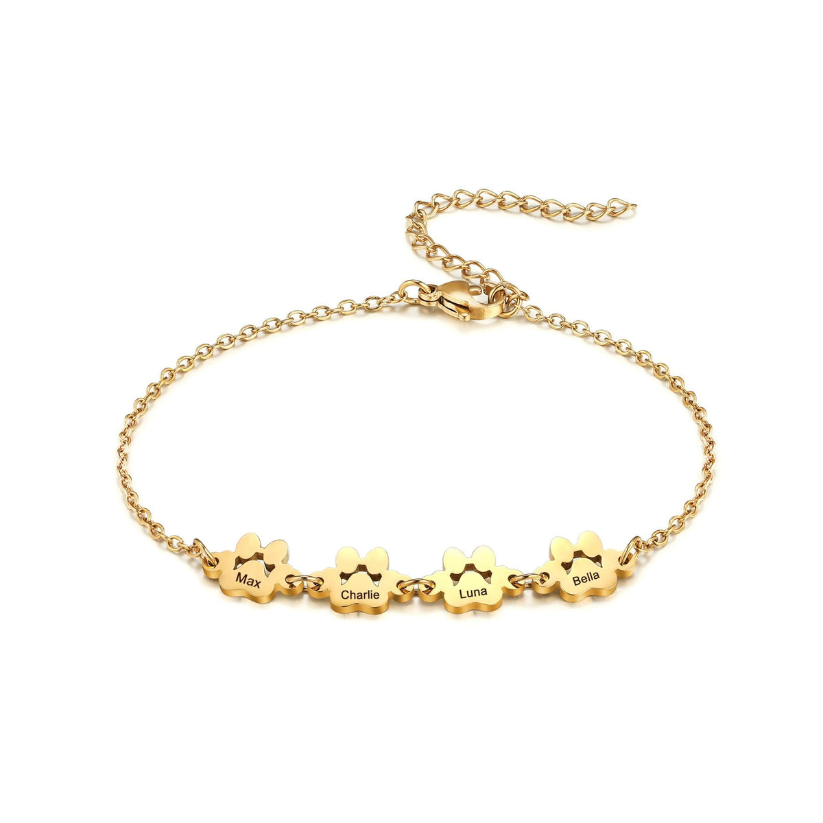 MeMeDIY Personalized Paw Print Bracelet for Women Engraved 1-5 Names Dog Cat Pet Paw Bracelet Adjustable Chain Dog Jewelry Memorial Gifts for Pet Lovers - B4