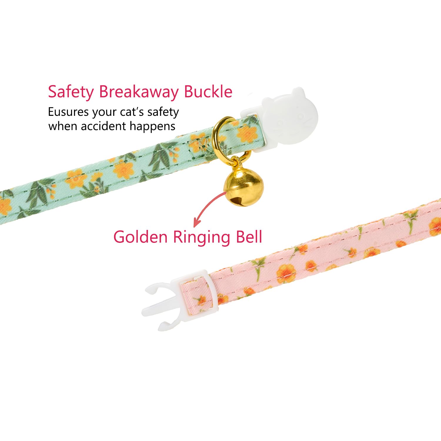 Ewinoom 2 Pack Floral Cat Collars with Bow Tie and Bell Adjustable Breakaway Bowtie Cute Kitten Collar(Green & Yellow Flowers)